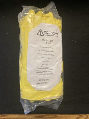 Cordova Safety 4259R Yellow Flock-Lined Latex Gloves Size 9 Large (12 ...