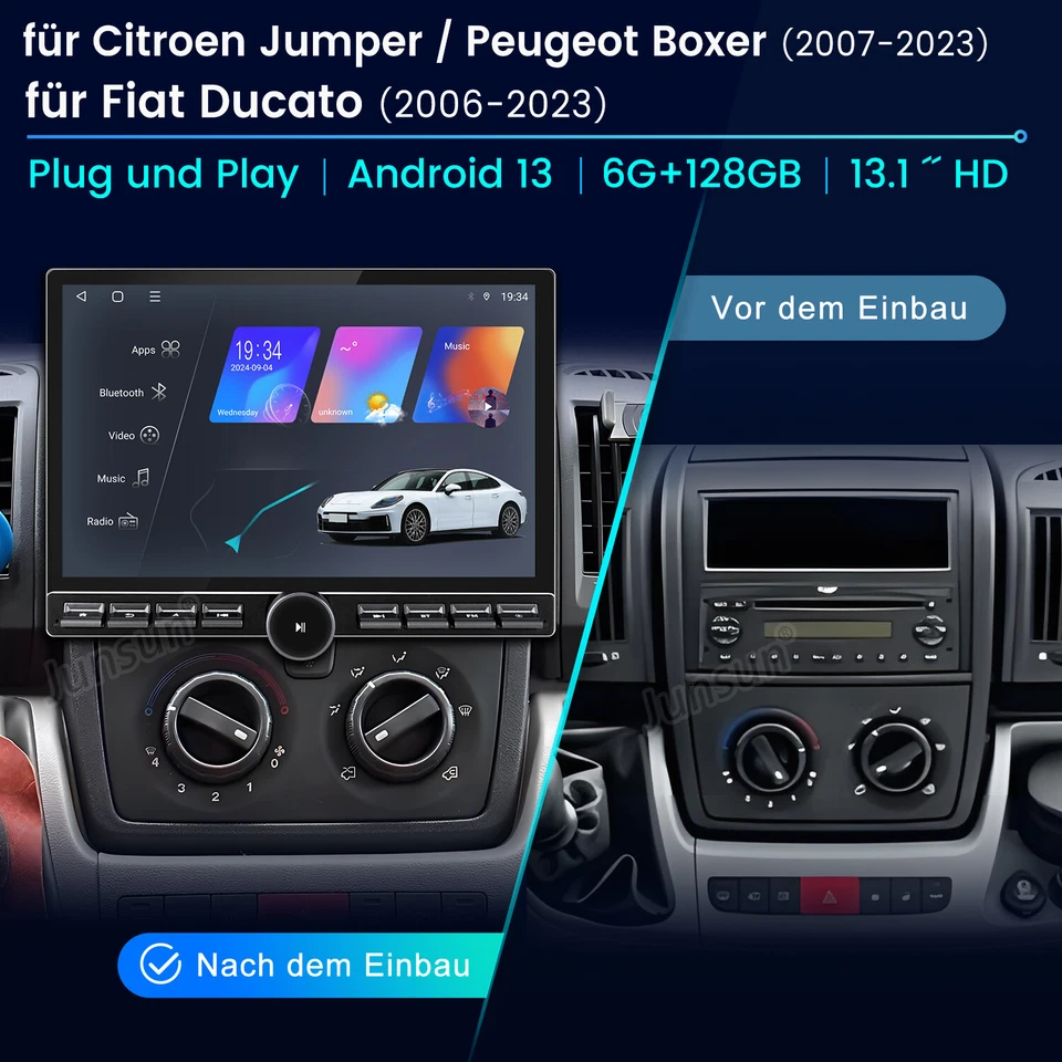 13"Für Fiat Ducato Citroen Jumper Peugeot Boxer Android Carplay Autoradio 6+128G - Bild 2 von 4