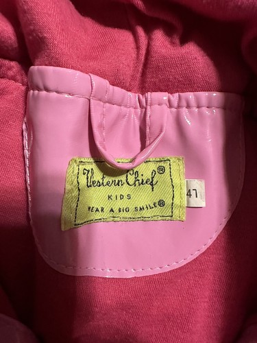 Western Chief Kids Girls Hooded Pink Butterfly Rain Coat Jacket Button Size 4t - Picture 3 of 6