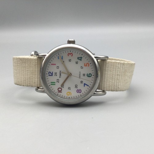 Timex Weekender Watch Women 31mm Silver Tone Rainbow Nylon Band New Battery - Picture 6 of 16