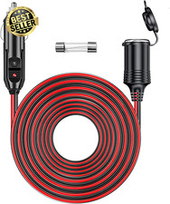 12V/24V Car Cigarette Lighter Extension Cord 13.1FT – 15A Fuse, LED, 16AWG