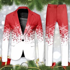 Blazer Men's Christmas 2 Piece Suit Set Snowflake Print Suit Jacket And Pants S