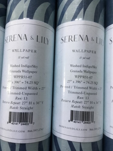 $298 NEW Serena & Lily ROLL Granada Wallpaper Indigo Sky Blue 6 Rolls AVAILABLE - Picture 2 of 8