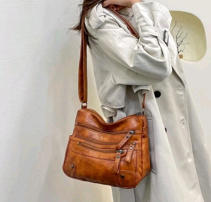 Womens Vintage Retro Style Soft PU Leather Saddle Bag Tan Brown Handbag Boho UK - Image 2 of 4