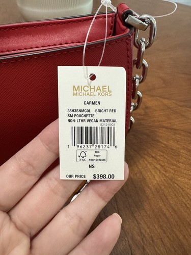 MICHAEL KORS CARMEN SMALL POUCHETTE SHOULDER CHAIN BAG BRIGHT RED - Picture 8 of 8