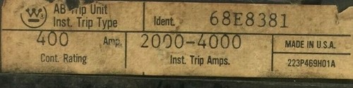WESTINGHOUSE 68E8381 AB TRIP UNIT 400AMP 2POLE INST TRIP 2000-4000A - Picture 2 of 7