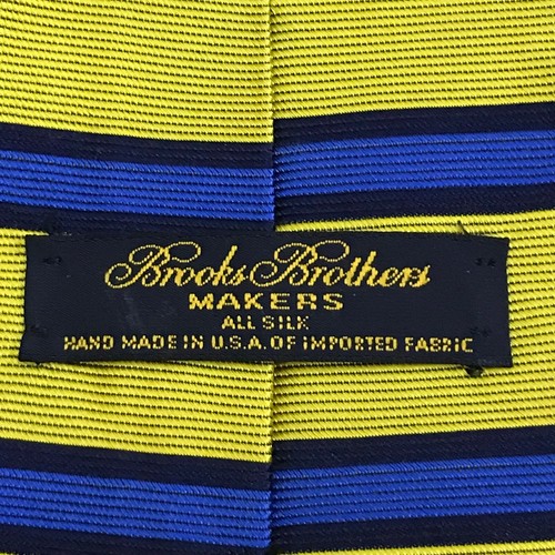 Brooks Brothers Mens Neck Tie Silk Handmade In The USA Yelllow Blue Striped - Picture 2 of 7