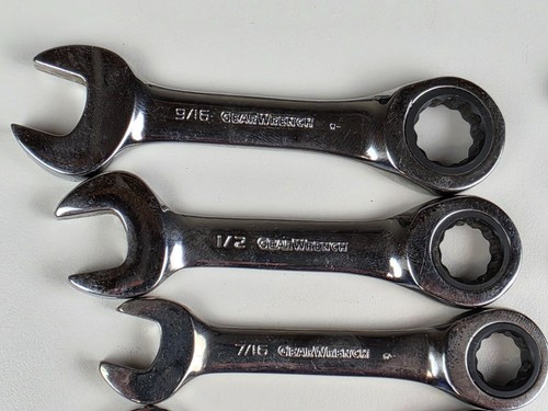 GearWrench Stubby Ratcheting Wrench Set SAE 3/8-5/8 7pc Professional Tool Tools - Picture 3 of 7