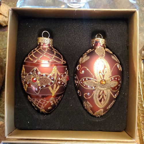 Bejeweled Easter Egg Ornaments Brown & Gold Faberge Gilded Style Set of 4 - Picture 23 of 24