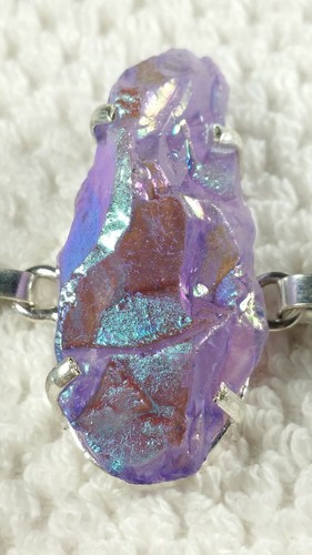 8-8.5" PURPLE TITANIUM DRUZY AURA QUARTZ STERLING SILVER TOGGLE BRACELET 38g - Picture 5 of 12