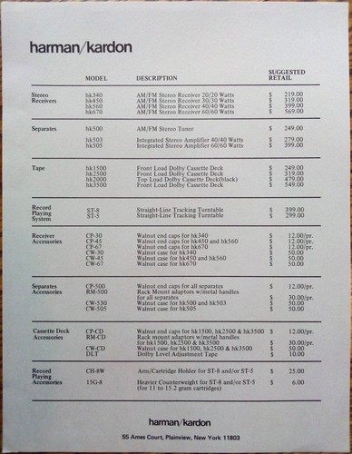 Harman Kardon Receiver Amplifier Turntable Cassette Deck Brochures, Originals - Picture 19 of 20