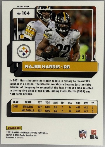 Donruss Optic Najee Harris 2022 azul claro/299 #164 Steelers - Imagen 2 de 2
