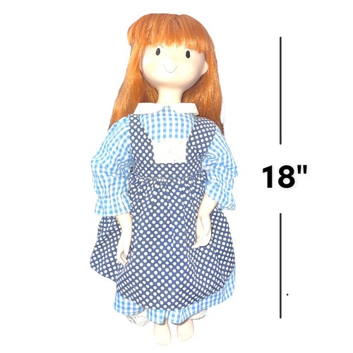 18" Red Headed Porcelain And Cloth Doll In Blue Plaid Dress - Picture 5 of 5