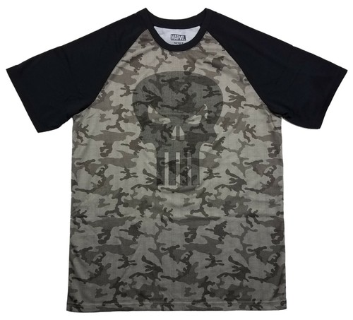 Marvel The Punisher Army Camouflage Raglan Short Sleeve T-Shirt | M (40) - Picture 1 of 3