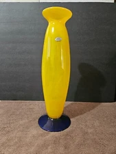 RARE SIGNED RICHARD BLENKO HAND BLOWN ART GLASS YELLOW BUD VASE 15" NEAR MINT