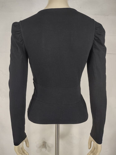 Free People black deep V-Neck long sleeve cotton blend blouse ladies Small - Picture 4 of 7