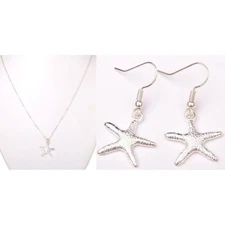 Wholesale Lot 12 Silver Tone Texture Starfish Nautical Necklace Earring Set