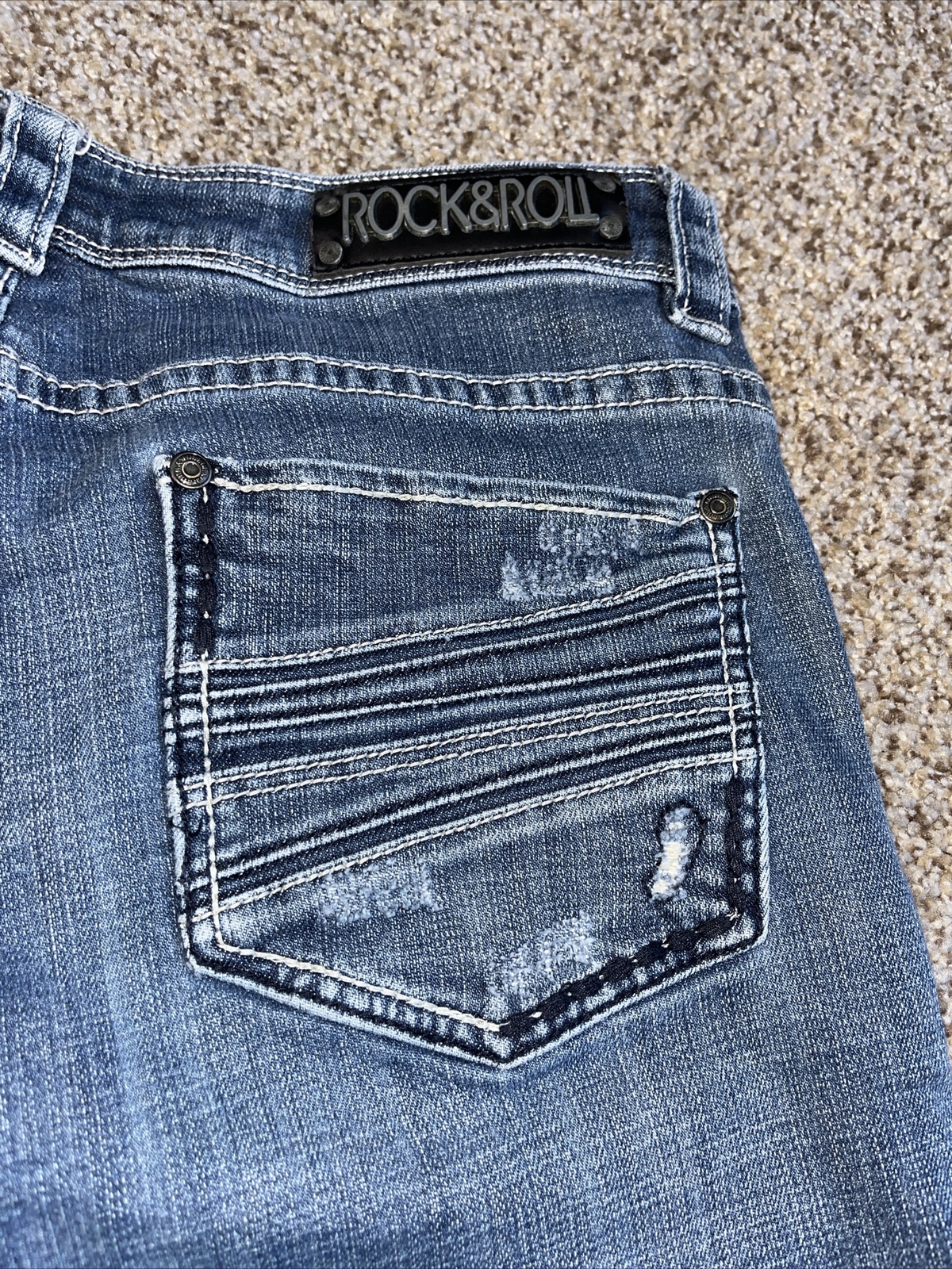 Rock & Roll Jeans Womens 29x34 Actual 30x32 Low Rise Boot Cut Cowgirl Distressed - View 15