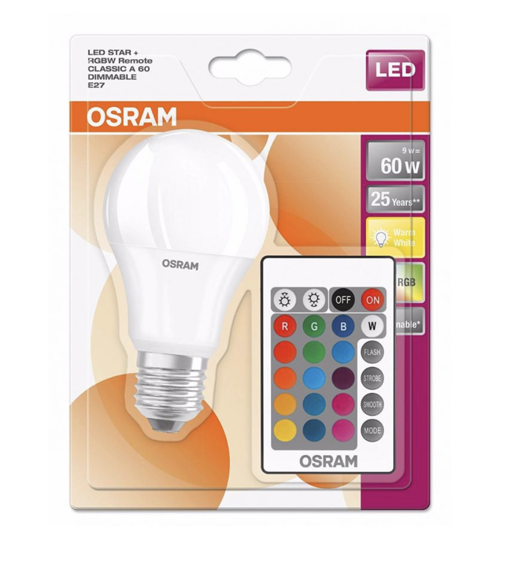 9W OSRAM COLOUR CHANGING GLS LED A60 RGBW REMOTE DIMMABLE 806LM 4058075045675 | eBay