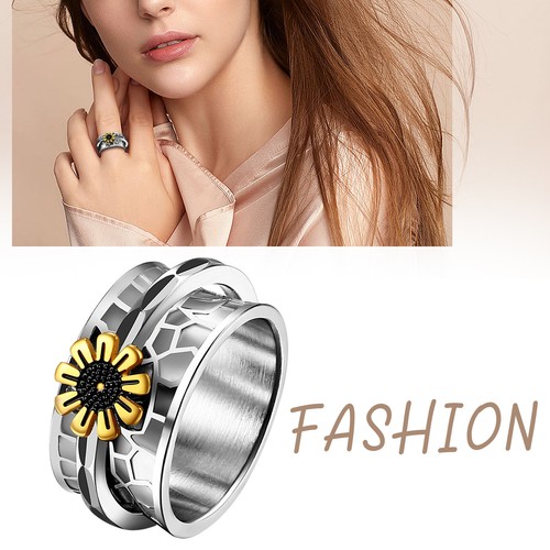 Women's Flower Daisy Spinner Ring Stainless Steel Meditation Fidget Band Gift - Picture 4 of 7
