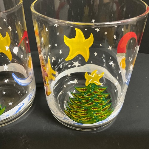 Vintage Libbey Christmas Tumblers Glasses (2) Christmas Scenes 4” H Retro - Picture 7 of 13