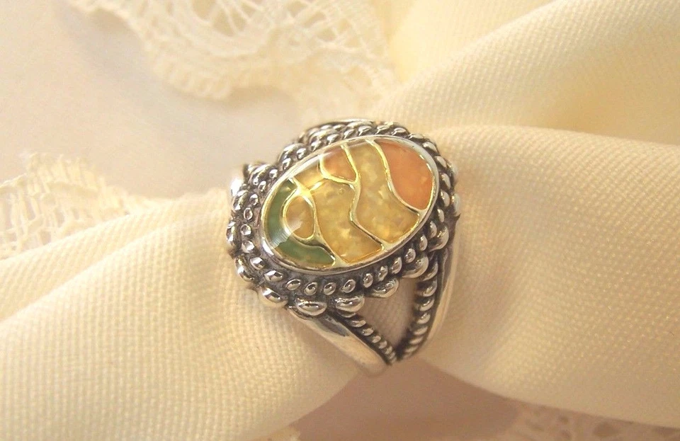 Carolyn Pollack Amarillo y Verde Plata de Ley 925 Talla 6 Color Más Brillante Foto 2 de 4