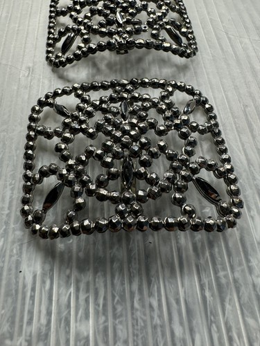 vintage Antique Victorian Cut Steel riveted Belt Buckle SET LOT/2 art nouveau - Picture 4 of 18