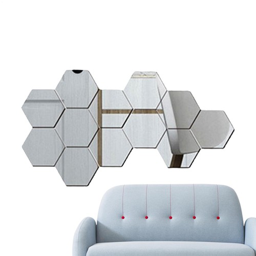 12pcs Hexagon Mirror Tiles Wall Stickers Self Adhesive Stick On Art Decal - Picture 10 of 17