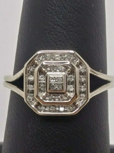 Anello di fidanzamento Art Déco Rotondo Creato in Laboratorio Cluster Diamanti Finitura Oro Bianco 14K - Foto 3 di 7