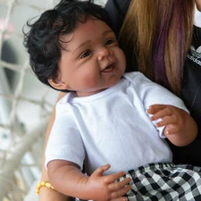 Smiling 22" Lifelike Reborn Baby Dolls Cloth Body Full Body Black Baby Nice Gift