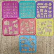 7 Vintage Tuppertoys Stencil Art Set Letters Holidays Animals Shapes