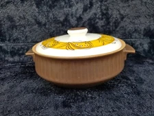 MCM Casual Ceran Brown & Yellow Casserole Dish Japan Stoneware 