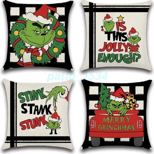 4PCS Xmas The Grinch Cushion Cover Pillow Case Sofa Throw Home Decor Xmas Decor - Picture 27 of 42