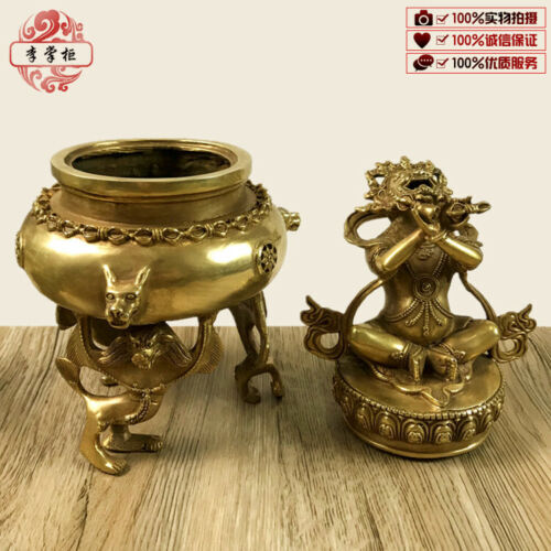 8" Tibet Buddhism Bronze Temple Mahakala Wrathful Deity Incense Burner Censer - Bild 6 von 7