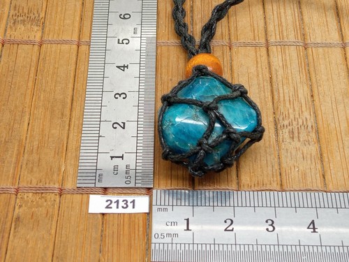 LOT 2 X Pendentif filet APATITE bleue pierre roulée naturelle + cordon reglable - Picture 1 of 4