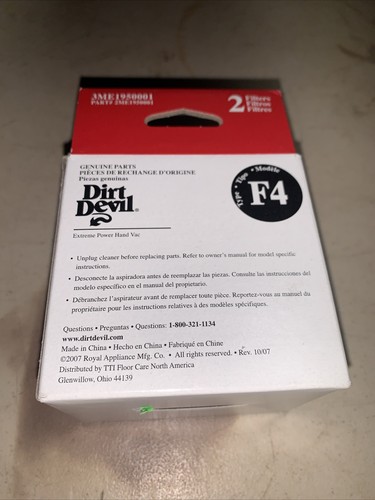 GENUINE Dirt Devil Replacement Filters, Type F4, Part # 3ME1950001 - 2 In Box. - Picture 2 of 2