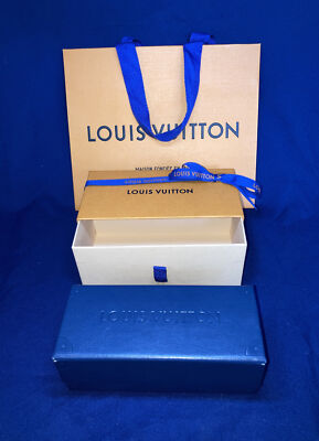 Authentic LOUIS VUITTON Empty Sunglasses Navy Blue Case,Box  display picture 1