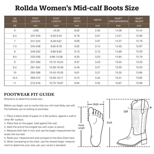 Rollda Women Western Boot Square Toe Cowboy Cowgirl Mid Calf Boot Music Festival - Picture 18 of 46