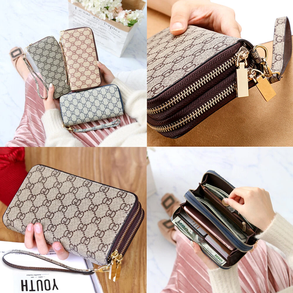 Women Wallet Double Zipper Long Clutch Wallets Large Capacity Card