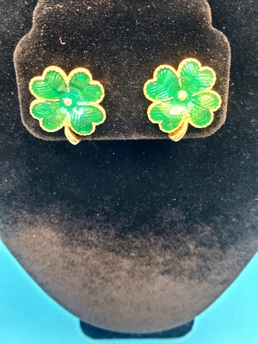 Vtg. Avon Shamrock Four Leaf Clover Earrings & Top Hat Pin Set - Picture 2 of 10