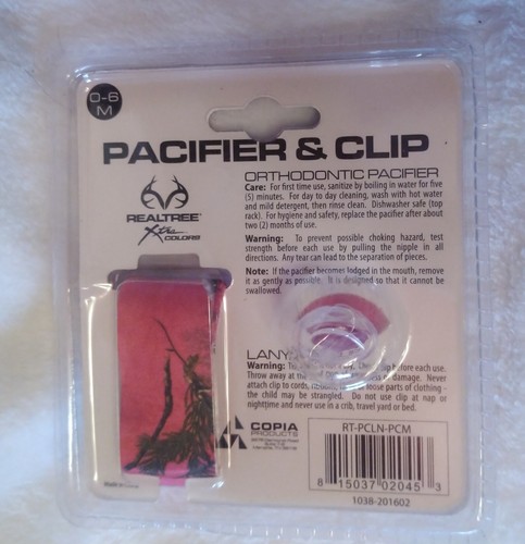 New REALTREE 0-6 Months Sealed Pacifier & Clip Set Camo Pink - Picture 2 of 2