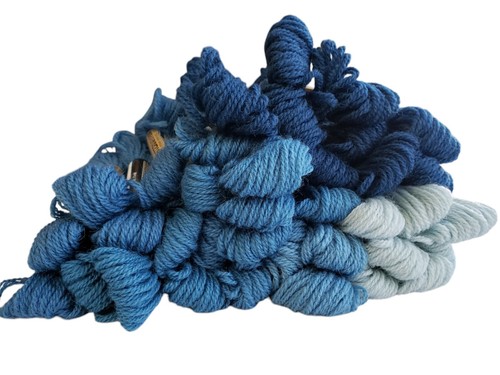 Paternayan Persian Yarn Lot Of 36 Skeins Federal Blues 3 Ply Wool Needlepoint