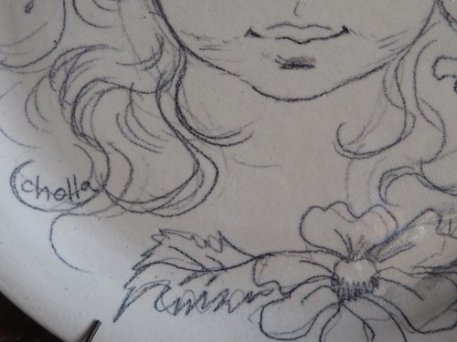 Vintage Hand Drawn Picture on Plate Signed - Picture 3 of 8