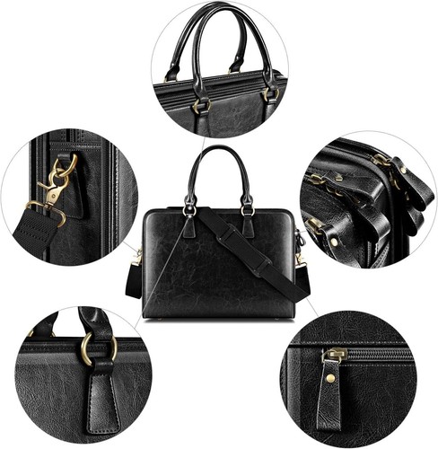 Kattee Genuine Leather Briefcase for Women, Large Capacity Laptop Bag Black - Picture 5 of 8