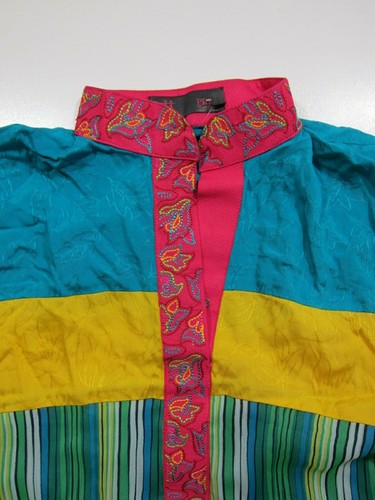 NWT QH Pret Rayon Blue Pink Yellow Long Sleeve Kurta Qurti Tunic Dress Women S - Picture 9 of 11