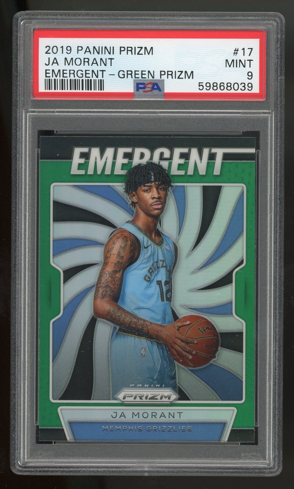 2019-20 Panini Prizm Ja Morant RC Emergent #17 Green Prizm PSA 9 Grizzlies SP