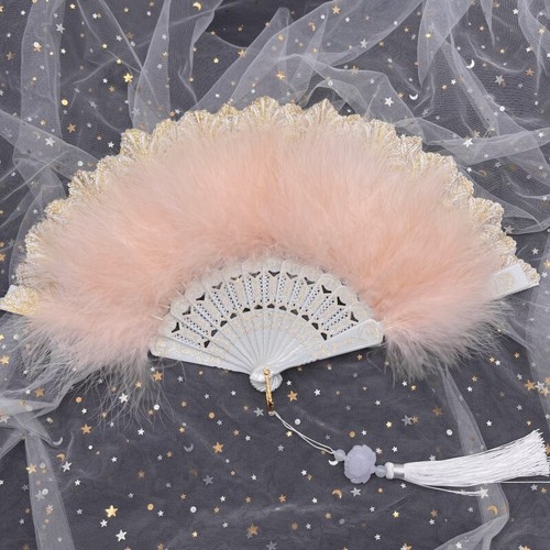 Japanese Lolita Retro Folding Feather Fan Lace Fan for Dance Props Stage Fancy - Picture 20 of 25
