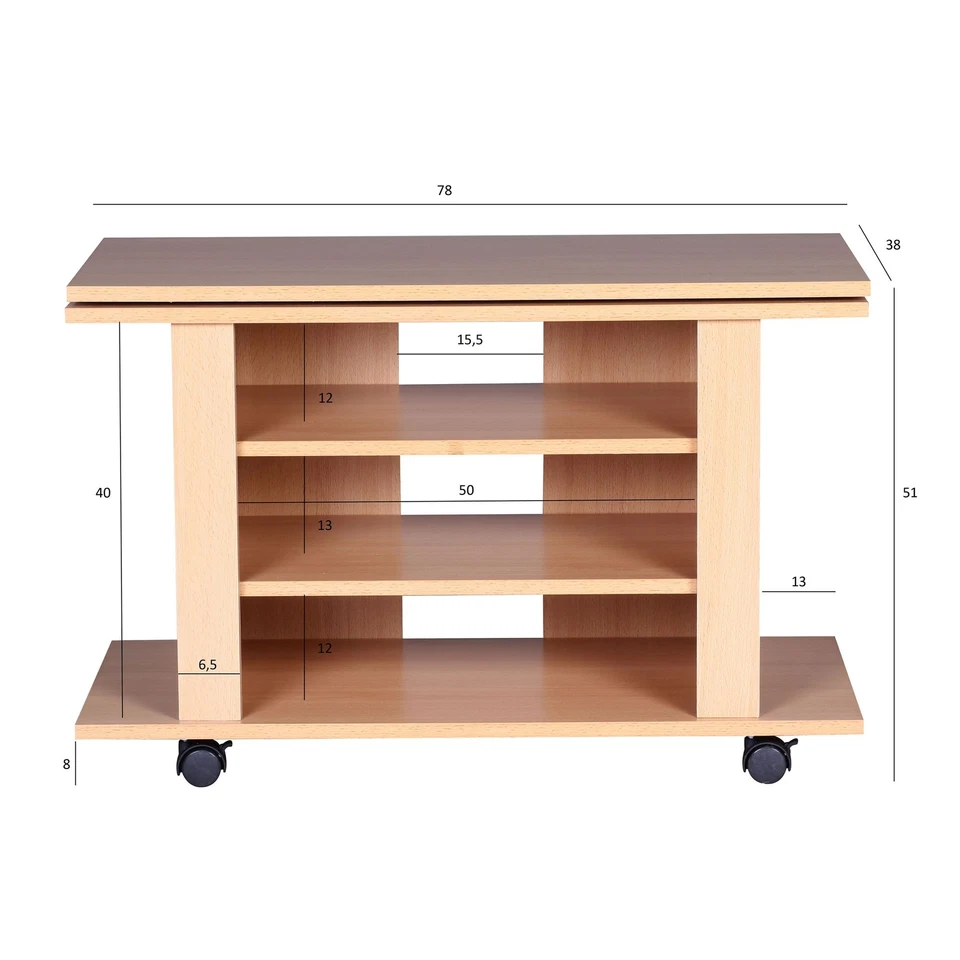 Fernsehschrank Rollbar Drehbar TV Bank Schrank Möbel Fernsehtisch HiFi Rack Holz - Bild 3 von 4