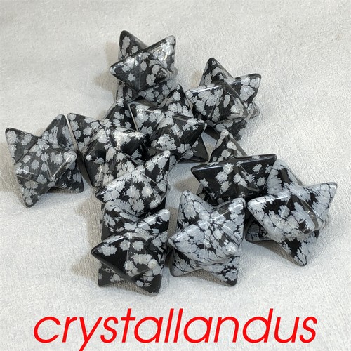 1pcs Natural Snowflake obsidian Merkaba Star Quartz Crystal Skull Gem Reiki 1.5" - Picture 8 of 12