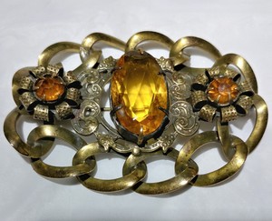 Antique-Victorian-Large-Brass-Filigree-Faceted-Stone-Brooch-from-My-Collection